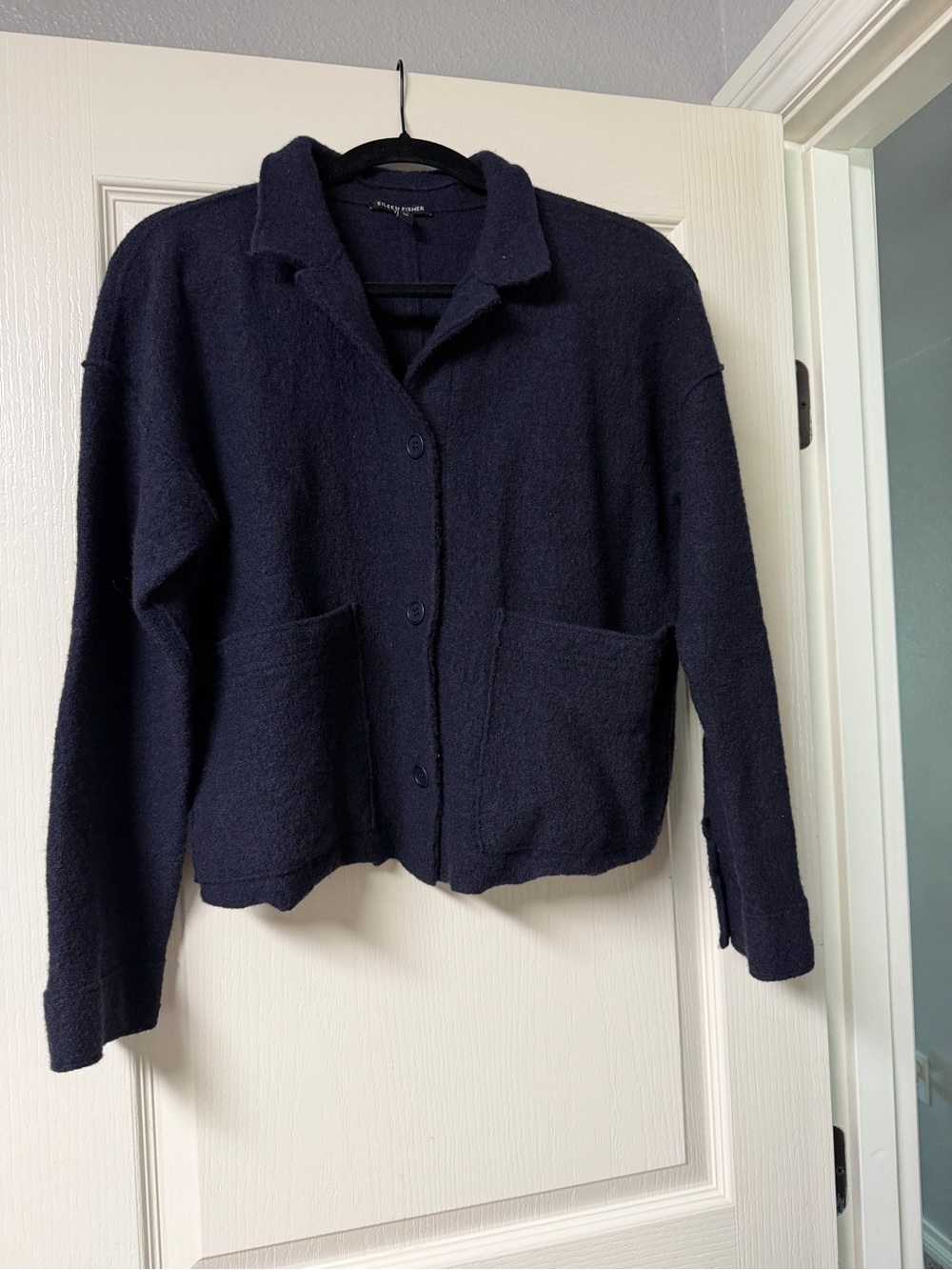 Eileen Fisher Charcoal Wool-Blend Cropped Utility Jacket - Picture 3 of 5